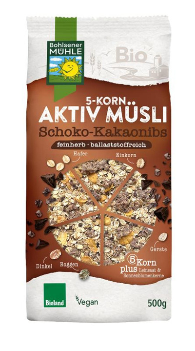 Produktfoto zu 5-Korn Aktiv Müsli Schoko-Kakaonibs