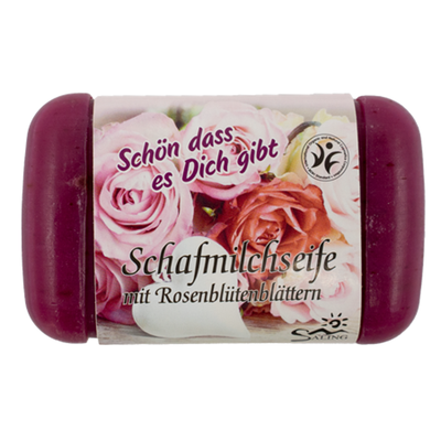 Produktfoto zu Schafmilchseife mit Rosenblütenblättern - Schön dass es Dich gibt