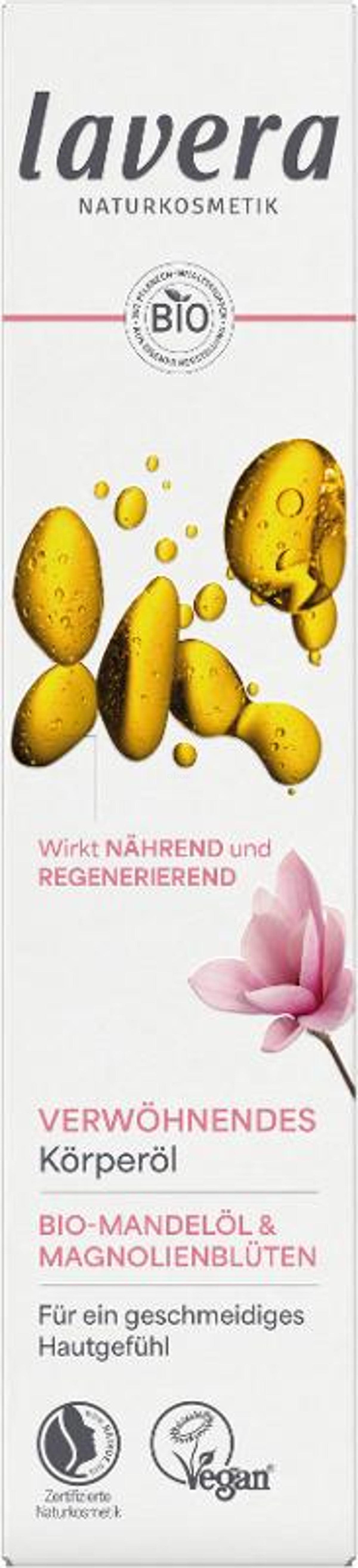 Produktfoto zu Verwöhnendes Körperöl mit Bio-Mandelöl und Magnolienblüten