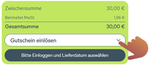 KI generiert: Kostenübersicht mit Gesamtbetrag von 30,00 € und "Gutschein einlösen"-Option.