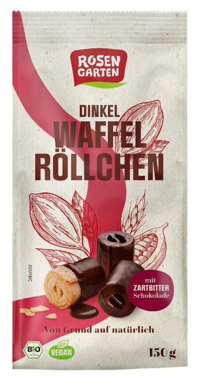 Produktfoto zu Dinkel Zartbitter Waffelröllchen