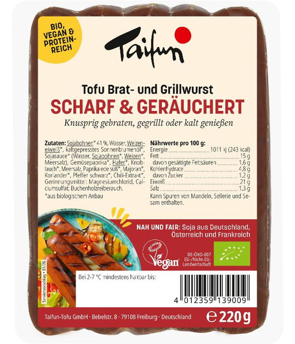 Produktfoto zu Tofu Brat- und Grillwurst scharf & geräuchert