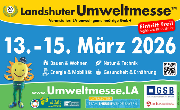 KI generiert: Landshuter Umweltmesse 2026; 13.-15. März, Themen: Bauen, Natur, Energie, Gesundheit. www.Umweltmesse.LA