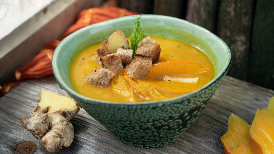 Rezeptbild für Kürbissuppe mit Croûtons