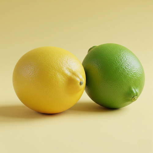 KI generiert: Eine Zitrone und eine Limette auf gelbem Hintergrund.