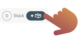 KI generiert: Eine Hand zeigt auf einen Button mit Aufschrift: "0 Stück +".