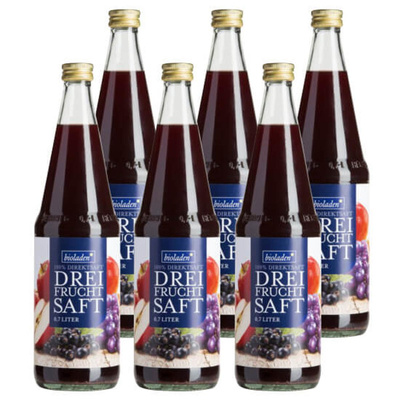 Produktfoto zu Dreifruchtsaft Bioladen 6 x 0,7 l