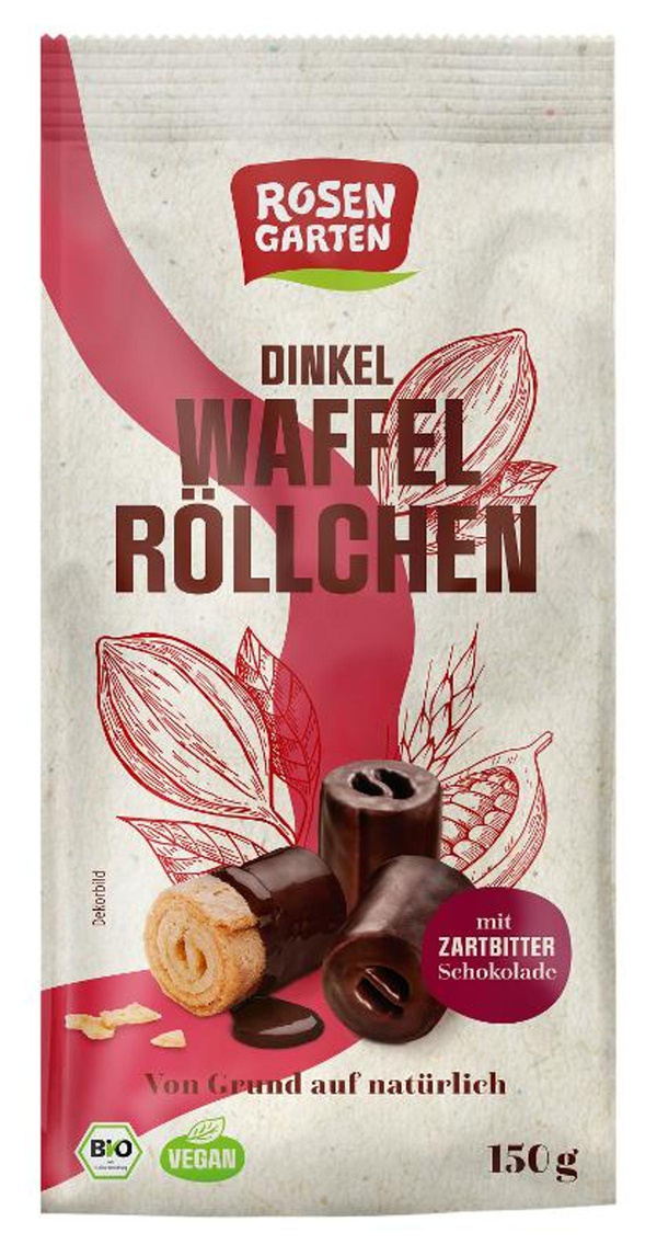 Produktfoto zu Dinkel Zartbitter Waffelröllchen