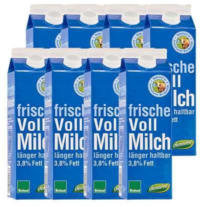 Produktfoto zu Vollmilch 3,8 %, 8 x 1 l