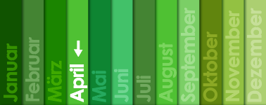 KI generiert: Farbbalken mit Monatsnamen von Januar bis Dezember. Pfeil zeigt auf April.