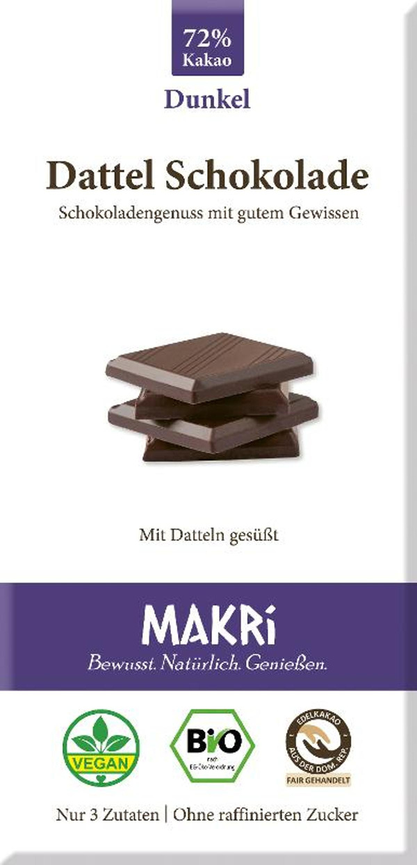 Produktfoto zu Dattel Schokolade Dunkel 72%