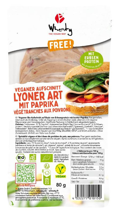 Produktfoto zu Veganer Aufschnitt Lyoner Paprika