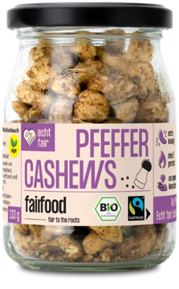Produktfoto zu Faire Cashews mit Pfeffer geröstet