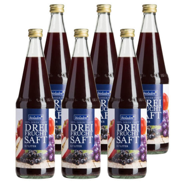 Produktfoto zu Dreifruchtsaft Bioladen 6 x 0,7 l