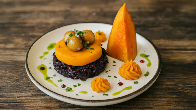 Rezeptbild für Gegrillter Kürbis mit Blaukraut und Süßkartoffeln