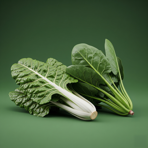 KI generiert: Zwei Bündel grüner Mangold auf grünem Hintergrund.