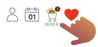 KI generiert: Symbole einer Person, eines Kalenders, eines Einkaufswagens mit "30,00 €", und eines Herzens mit einem Fingerzeig.