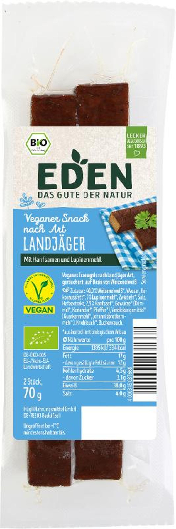 Produktfoto zu Veganer Snack Landjäger Art