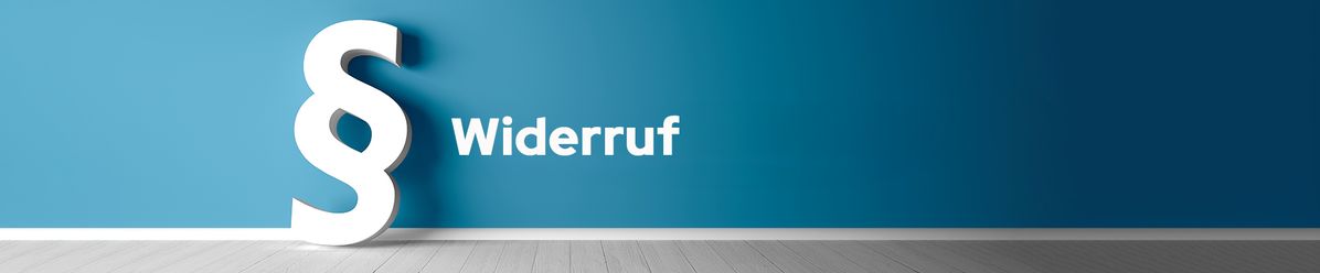 KI generiert: Bild zeigt ein Paragraphenzeichen und den Text "Widerruf" auf blauem Hintergrund.