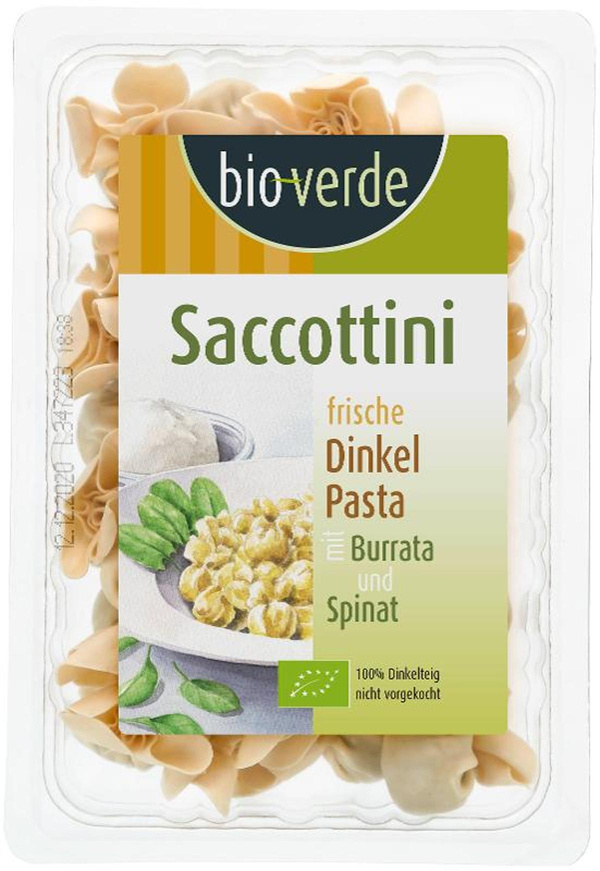 Produktfoto zu Dinkel Saccottini mit Burrata und Spinat
