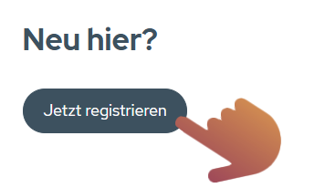 KI generiert: "Neu hier? Jetzt registrieren" mit einem Fingerzeiger auf einen Button.