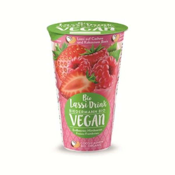 Produktfoto zu Lassi Erdbeer Himbeer Vegan